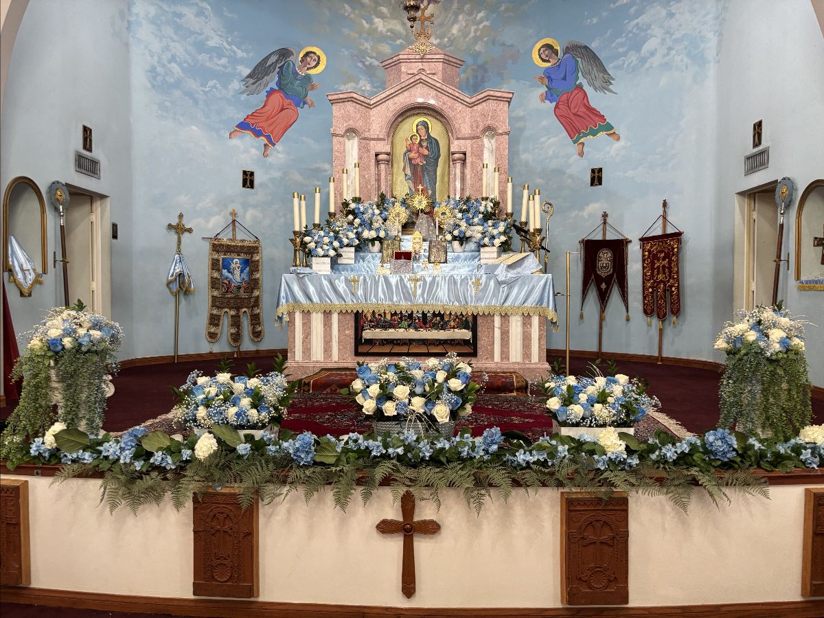 Beautifully decorated altar of St. Mary Armenian Apostolic Church for the Feast of the Assumption